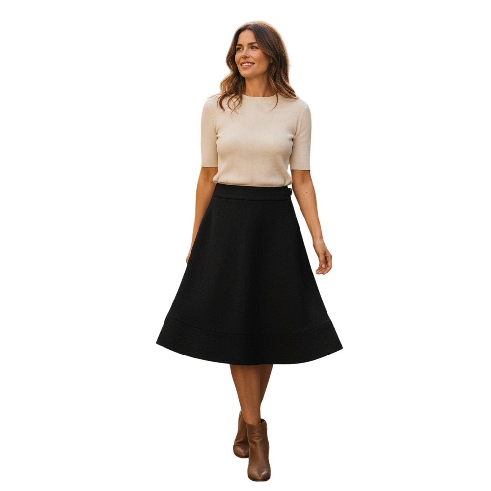 RED VALENTINO Made in Italy -Black A Line Skirt Midi Flared Buckle ‎ Size 8